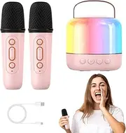Yulokdwi Wireless Karaoke Machine - Small Speaker with 2 Wireless Microphones - Led Light Design Music Player, Singing Machine Sound Box for Family Friends