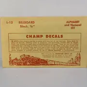 HO Champ Decals HO Scale L-13 Billboard Black 1/8" Alphabet and Numeral Set NIP
