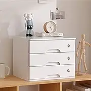 Wooden Desktop Storage Box with Lockable Drawers Multilayer Organizer for Monitor Stand/Printer Platform