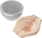 SOLUSTRE Bibimbap Stone Bowl Set with Wood Tray Korean Cooking Utensil for Soup Rice and Braised Dishes Safe for Open Flames Keeps Food Warm