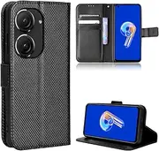 [HMLTD] Diamond Texture Lanyard Phone Bags Compatible with Asus Zenfone 9 10 Zenfone9 Zenfone10 AI2302 AI2202 AI2202_B Anti-Fall Protective Shell Leather Flip Case (Black,Asus Zenfone 9)
