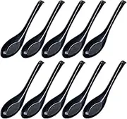 MIZOXY 10-Piece Set of Black Soup Spoons - Versatile Japanese, Chinese, and Asian Style Spoons for Soups, Rice, Wontons, Ramen, Pho - Ideal for Restaurants, Home, Hotels, and Food Shops