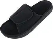 [isotoner] Men's Microterry Trevor Adjustable Slide Slipper, Medium, Black