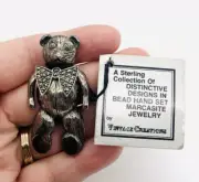 Vintage Creations Sterling Silver Teddy Bear Brooch Marcasites Original Tag 17gm