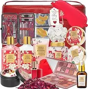 Mothers Day Gifts for Mom - 38Pcs Luxury Rose Bath and Body Basket Gift Set for Women, Bath Gift Set for Women with Necklace | Perfect Gift for Christmas, Birthday, Anniversary, Holiday Gift for Her, All Occasion Gifts