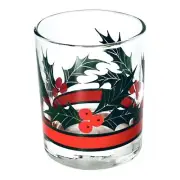 Libbey HOLLY & BERRIES Christmas Red Green 4” Double Old Fashioned Glass NEW