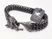 DELL ARTE JEAN CLAUDE 12mm VIKING WOLF HEAD MEN'S 8" BRACELET STAINLESS STEEL