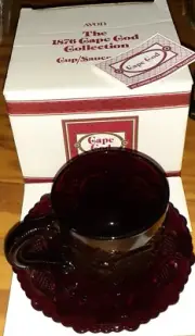 Avon 1876 Cape Cod Ruby Red Cup & Saucer Set Original Box VTNG 90s