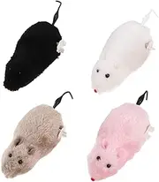 4Pcs Wind Up Plush Mouse Cat Realistic Furry Mice for Cats Dogs Interactive Clockwork Pet Rat Encourages Activity Exercise Safe Plush Materials for Engaging Playtime