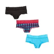 Steve Madden Women's Panties Briefs 3 Pack Small Hipster Lace Waist Microfiber