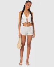 EDIKTED Womens Jael Eyelet Shorts WHITE
