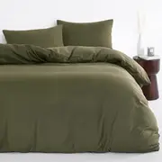Olive Green Microfiber Doona Cover Bedding Set