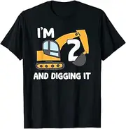 [X.Style] I'm 2 and Digging It 2nd Birthday for Boys Excavator ds385 T-Shirt (S) Black