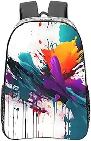 [DRTGEDS] Paint Splatter Basics Transparent Backpack,Pvc Material With Ruinforced Shoulder Straps,Clear Bag For Adult