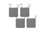 Set of 4 Square Chair Pads with Ties Small Checkered Grey