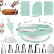 Cake Decorating Kit, 35pcs Cake Decorating Supplies with Cake Turntable with 2 Icing Spatula,7 Icing Tips and 20 Bags,3 Cake Scrapers Icing Smoother Set & More, Baking Cake Decorating Kits Supplies