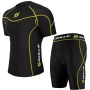 Mens Compression Armor Thermal Base layer Short Sleeve Shirt +Fitness Shorts Set