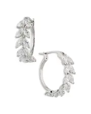 Nadri Wildflower Cubic Zirconia Vine Hoop Earrings in Rhodium Plated
