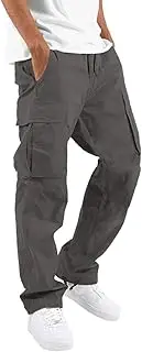 Men's Lightweight Cargo Pants Loose Fit Hiking Workout Athletic Joggers Sweatpants Drawstring Elastic Waist Trousers