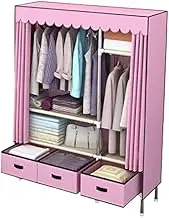 Portable Wardrobe Rack,Pink Portable Canvas Wardrobe with Hanging Rail and Shelves for Bedroom Storage Foldable Fabric Closet Organizer