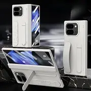 Jarttarn Compatible with Google Pixel 10 Pro Fold (2025) Multifunctional Kicktand Wrist Strap Folding Tempered Glass Protective Film Case for Pixel 10 Pro Fold Slim Cover (White)
