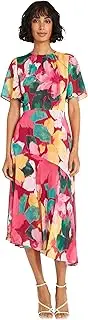 [Maggy London] Women's Short Flutter Sleeve Fit and Flare Dress with Asymmetric Hem Tier