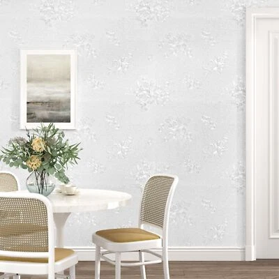 White Embossed Wallpaper Peel and Stick Textured Rose Floral Contact Paper Wh...