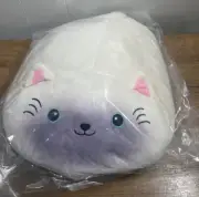 NEW White Siamese Cat Soft Fluffy Pillow Plush 12” With Zipper Sealed In Bag