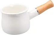yuksok Enamel Milk Pot, Milk Pan with Easy Spout, Boiling Cooking Pot for Coffee, Porridge, Noodle, Cereal and, 550ml, White