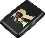 [Simikol] Hard Shell Card Holder Initail Letter Rose Flower Credit Card Case RFID Blocking Mini Wallet for Women and Girls, Letter R, R