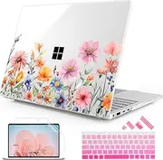 [Mektron] Case for 13.8" Microsoft Surface Laptop 7 Windows 11 AI PC 2024 Surface Laptop 13.8 Inch Cover Fits Model 2036, Keyboard Cover +Screen Protector +Dust Plugs, Floral P165
