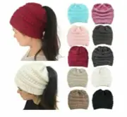Women Winter Knitted Ponytail Hat Ponytail Beanie Caps Warm Wool High Bun Beret