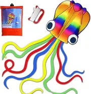 Honbo Rainbow Soft Octopus Kite for kids and Audlts-Large kite with 200ft flying line-Easy to Fly Toy for Outdoor Games Beach and Activities