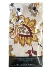 Cynthia Rowley Jacquard Fabric Napkins 20 x 20 Set of 4 Floral Berry Fall Colors