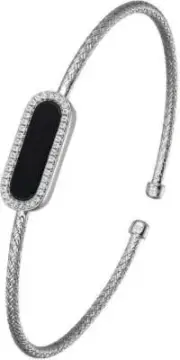 Charles Garnier 6.75" 925 Silver 2mm Mesh Cuff Bracelet Paperclip Black Onyx &CZ