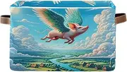 Flying Pig Funny Fabric Organizer, Collapsible Rectangle Soft Box Storage, Set of 2
