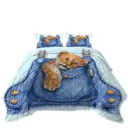 Cute Animal Art Lion Cub Overall Pocket Coverlet