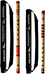 Musical Combo Flutes B Natural (20 Inch) and D Natural 6 Hole (17 Inch) Bamboo Flute Bansuri with Flute Carry Bag Free