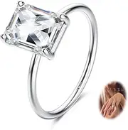 [Kakonia] 925 Silver Cubic Zirconia Engagement Ring for Womens Gold Simulated Eternity Promise Solitaire Wedding Rings Bride White K Rectangular Diamond Rings for Womens Ladies