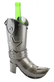 Metal Cowboy Boot Wine Bottle Holder Display