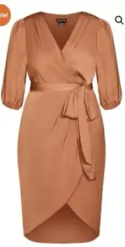 City Chic Medium Opulent Wrap Elbow Sleeve Dress Plus Size 18 Gingerbread
