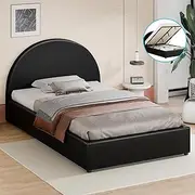 ALFORDSON Bed Frame Howell Series King Single Size with Bed Head,Gas Lift Storage Bed Base for Mattress Topper Foundation Platform, PU Leather Upholstery Black