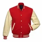 New Real Red Wool Varsity Jackets Cream Leather Arms Letterman College Bomber