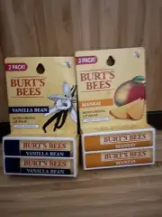 Burt's Bees Lip Balm TWO 2 Packs - 2 Vanilla Bean + 2 Mango