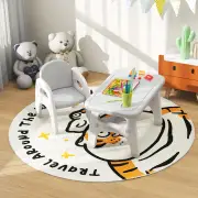 CostwayKids Table and Chair Set with Cute Dinosaur Modeling and Storage Rack-Grey