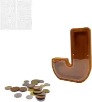 Letter "J" Money Box, a - Z Letters 23CM/9IN Wooden Alphabet Piggy Bank Coin Ban