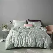 Windflower Bedding Bloomfield Floral Duvet Cover 3pc Set Cotton Botanical Nature Vines Branches Birds Butterflies Multicolored Flowers (Eucalyptus Mint, Queen)