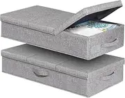 2 Pack Under Bed Storage Containers with Lids, Large Underbed Containers with 3 Handles, Foldable Sturdy Under the Bed Storage Drawer for Organizing Clothes, Shoes, Blankets, Grey