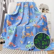 LOKOZ Construction Blanket Glow in The Dark Truck Blanket Kids Fleece Blanket Cute Soft Construction Toddler Throw Blanket Kids Truck Blanket for Boys Girls Birthday Gift