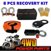 4WD Recovery Kit Snatch Block Strap Hitch Receiver Bow Shackles Gloves Bag 8 PCS